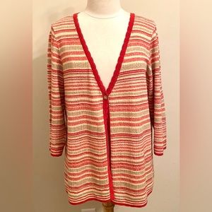 Christopher & Banks Red Cream Striped One Button Cottagecore Knit Cardigan SZ XL